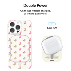Pink Peony Floral Portable MagSafe Charger Power Pack