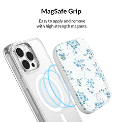 French Blue Floral Portable MagSafe Charger Power Pack
