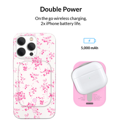 French Rose Floral Portable MagSafe Charger Power Pack