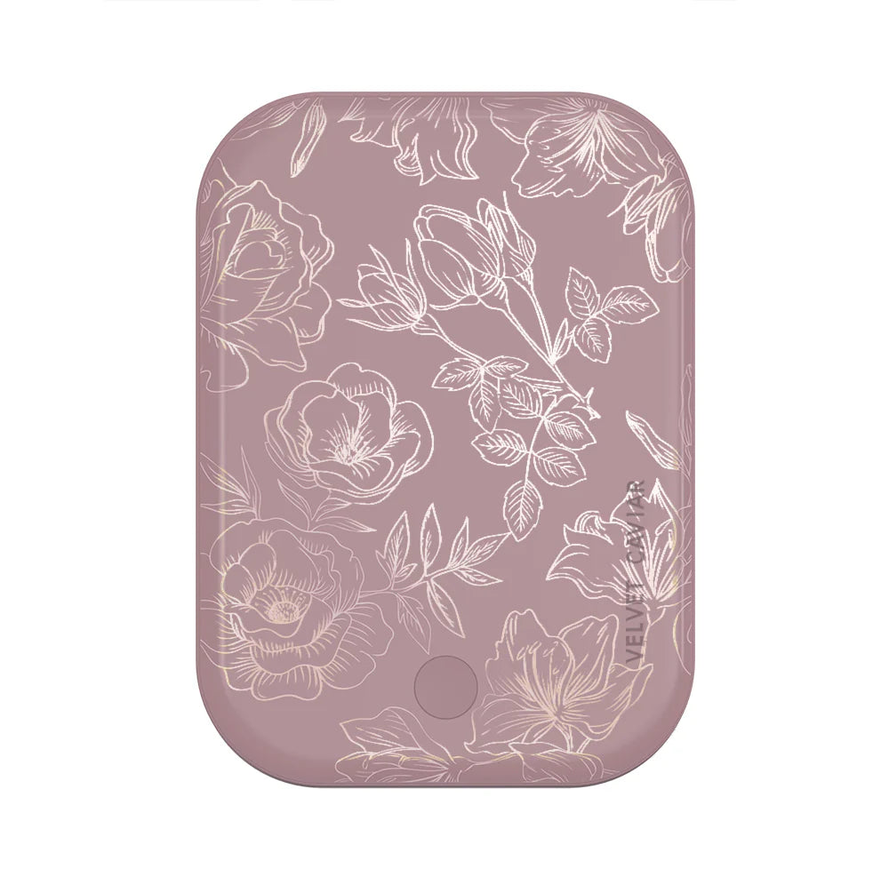 Dusty Rose Chrome Floral Portable MagSafe Charger Power Pack
