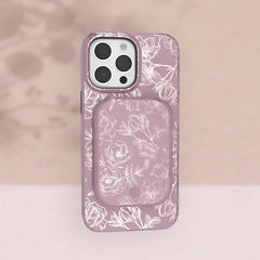 Dusty Rose Chrome Floral Portable MagSafe Charger Power Pack