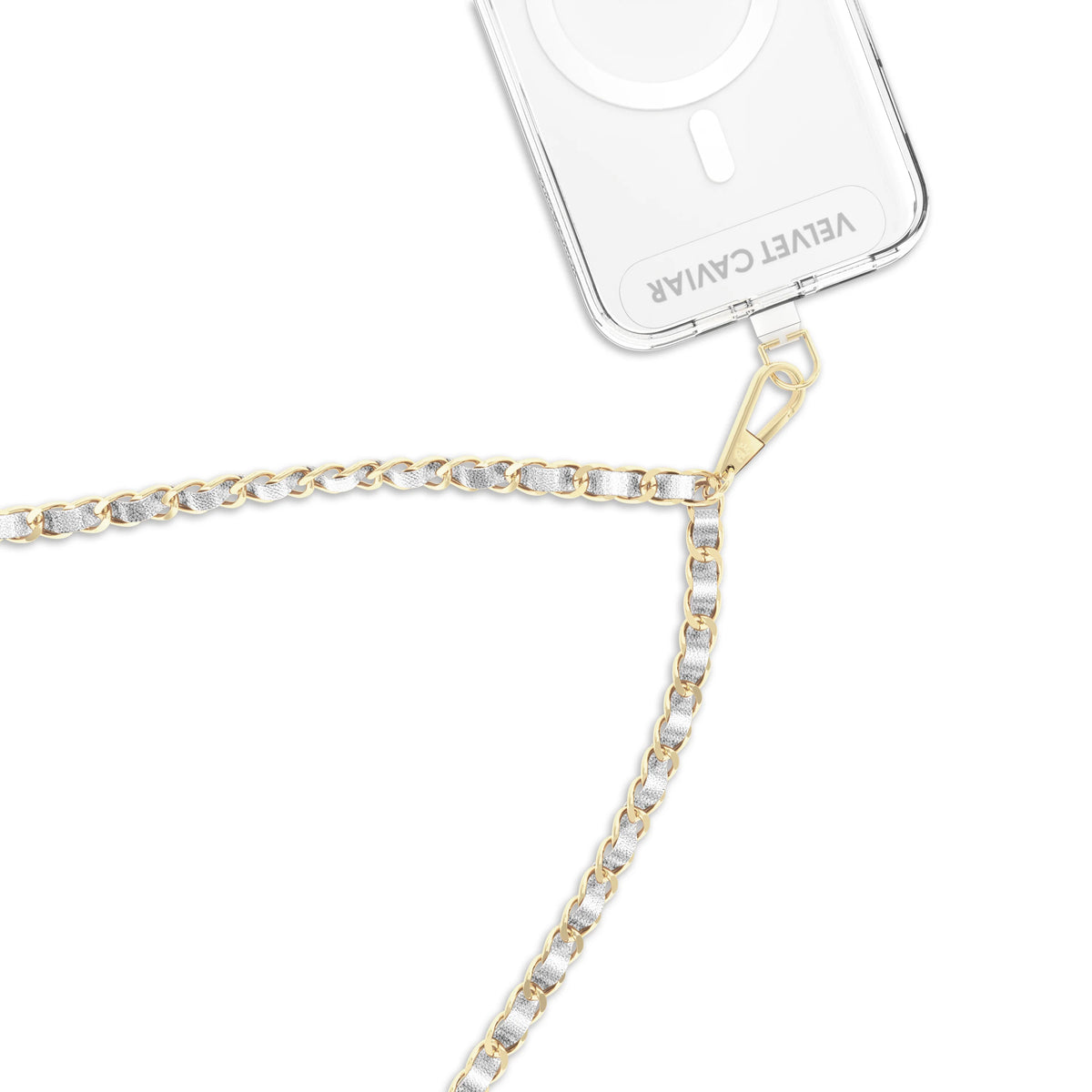 Silver Leather Chain Phone Crossbody Strap
